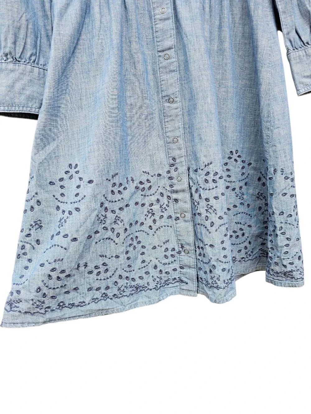 Lucky Brand Blue Chambray Eyelet Button-Front Midi Dress - Picture 8 of 11